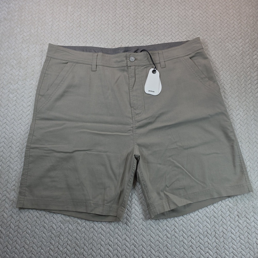 Prana Furrow Mens Standard Fit True Hemp Blend Shorts Khaki Tan Size 40 NWT